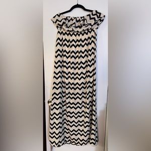 Super cute black and cream strapless maxi dress